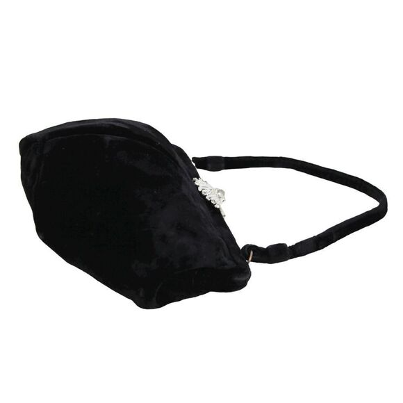 VINTAGE PEGI PARIS BLACK VELVET TOP HANDLE FRAME CLASP SATCHEL HANDBAG PURSE - Picture 6 of 12